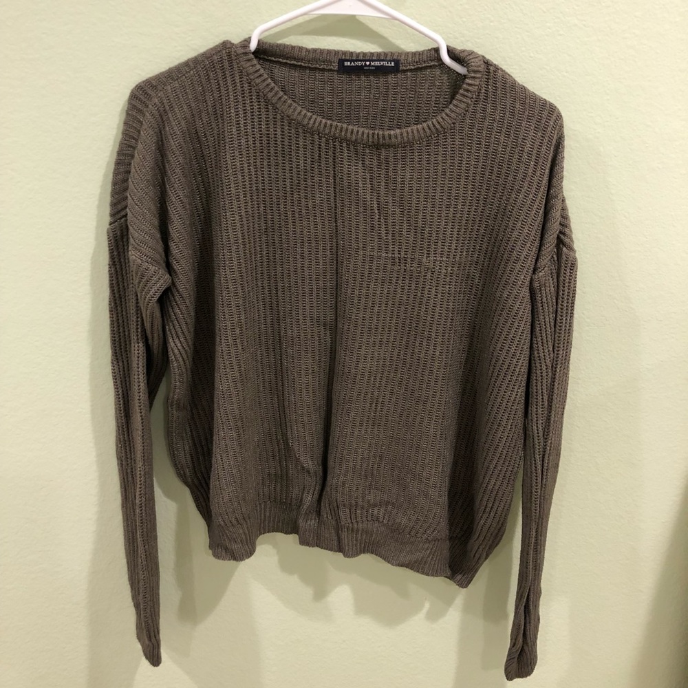 Brandy Melville Green Khaki Cropped Ollie knit